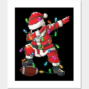 Dabbing Santa With Football Sports Christmas Football Player Xmas Posters and Art